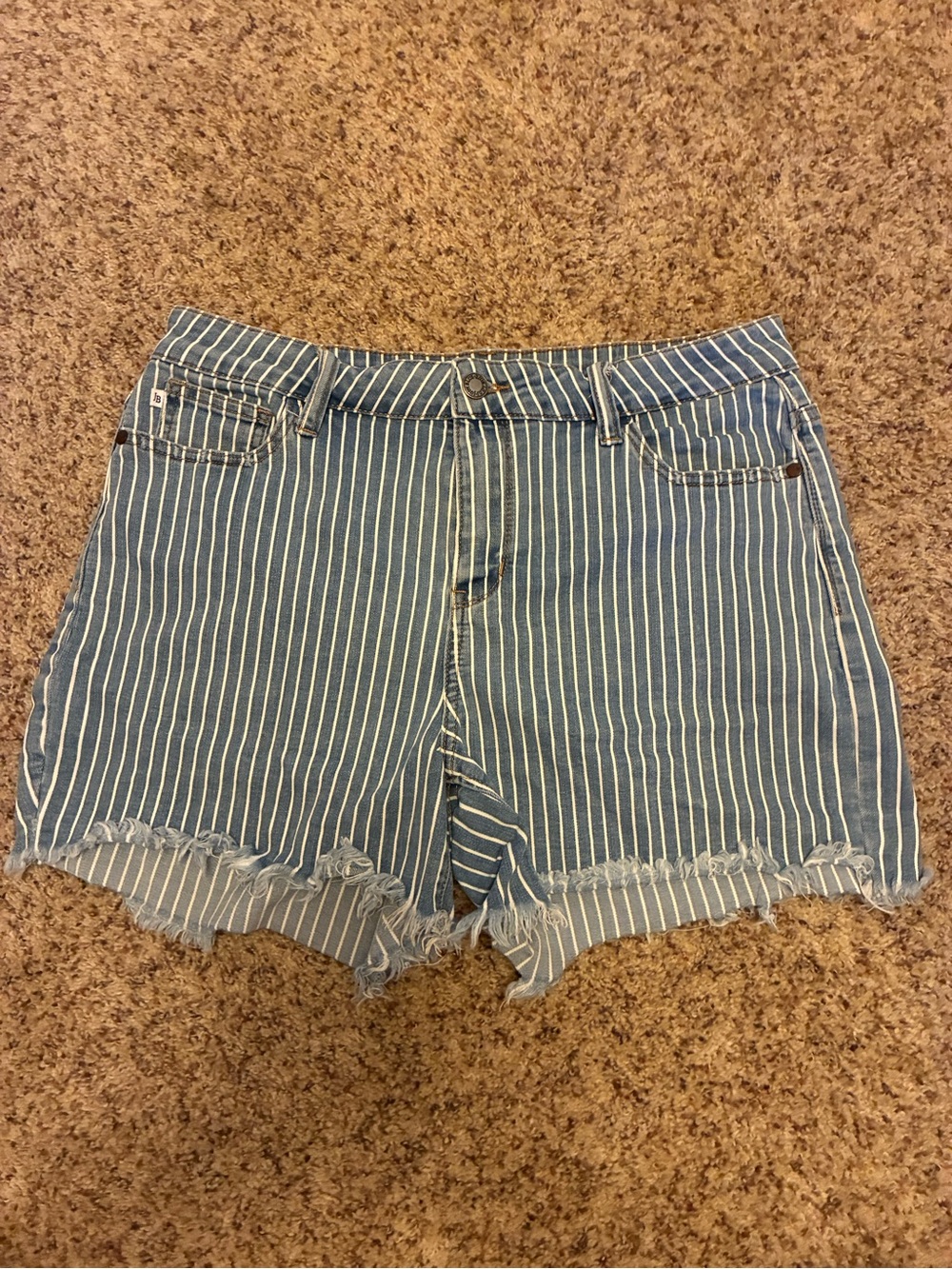 Judy Blue Blue White Pinstripe Frayed Hem Denim Shorts Size Large